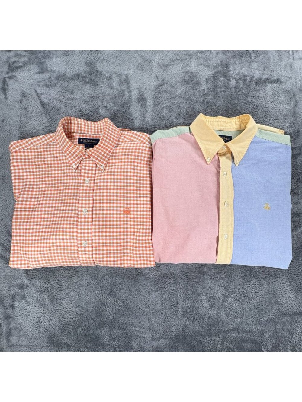 Brooks Brothers Lot 2 Mens L Supima Cotton Button Down Shirts Pastel Check Prep